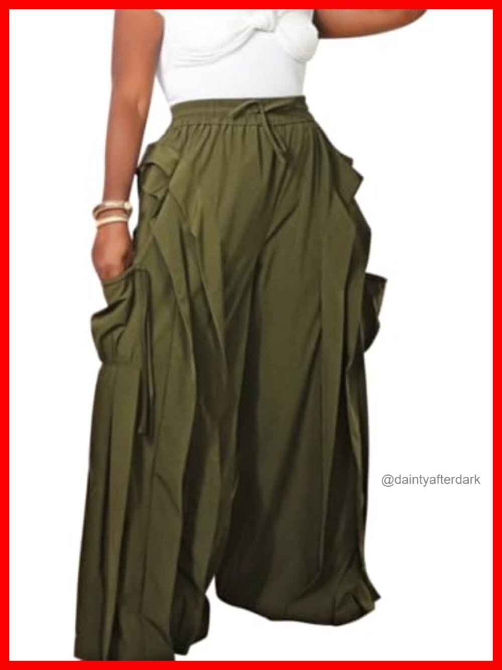 Polyester Blend Ruffle Patchwork Cargo Wide Leg Parachute Pants